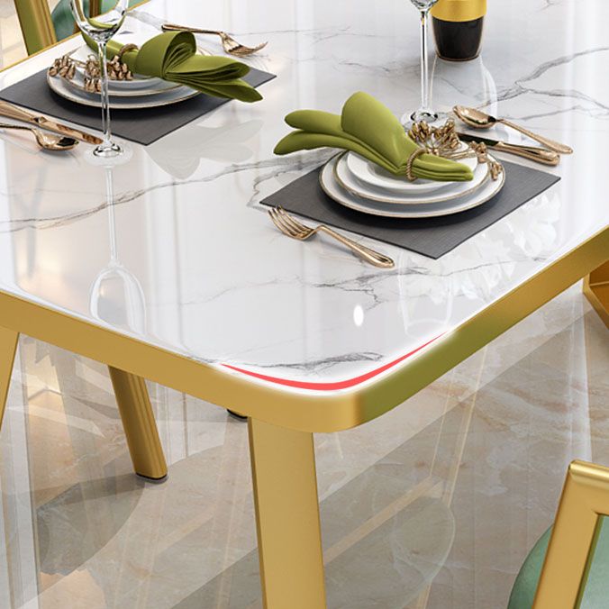 Glam White Top Dining Table Rectangle Standard Dining Table for Kitchen Clearhalo ' dining_table' 'Dining Tables & Seating' 'Dining Tables' 'furn' 'furn_dining_table' 'Furniture' 'furniture_dining_table' 'Kitchen & Dining Furniture' 'kitchen&dining_furn' 'kitchen' 'kitchen_dining_table' 1200x1200_1da9a5db-c2a5-4981-8184-ac63aa94c6dc