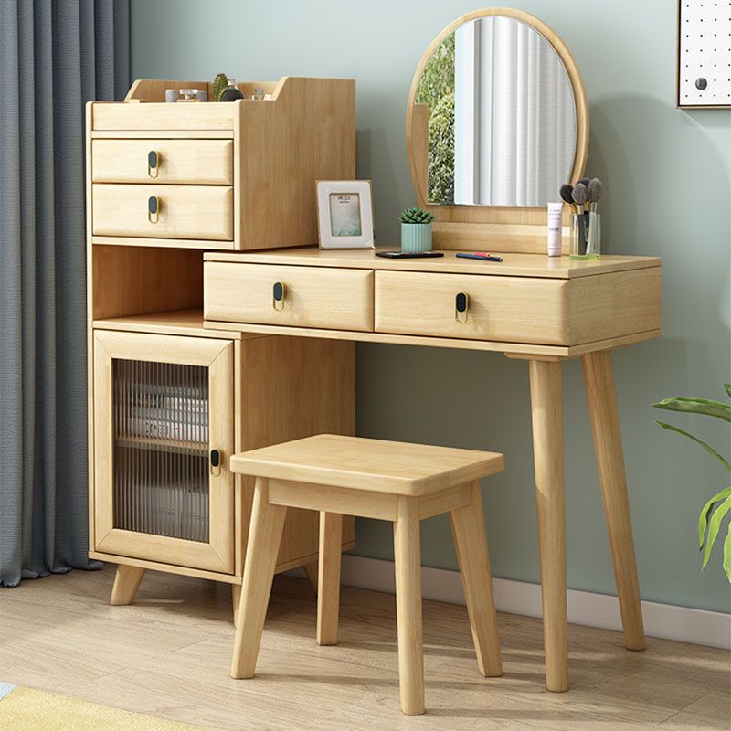 Set di vanità in legno con sgabelli e specchio 4 cassetti comò moderno stile