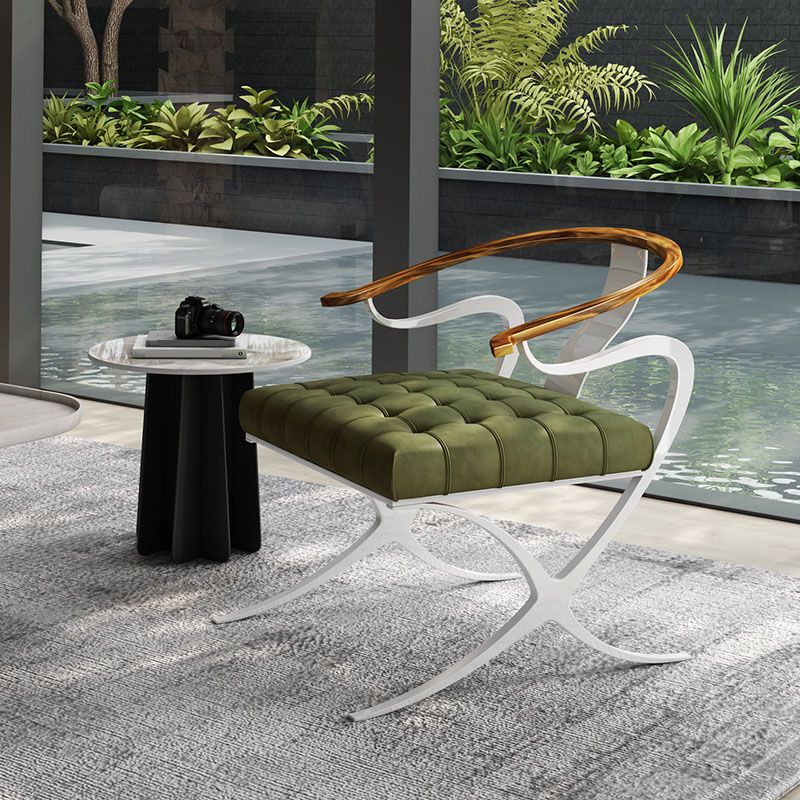 Leather Dining Chairs Nordic Style Open Back Arm Chair with Metal Base Clearhalo 'Dining Chairs' 'Dining Tables & Seating' 'dining_chair' 'furn' 'furn_dining_chair' 'Furniture' 'Kitchen & Dining Furniture' 1200x1200_1da9ebb0-f82a-431c-9430-48832cf634bd