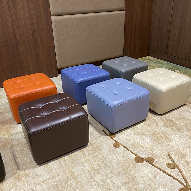 Mid-Century Modern Pouf Ottoman Genuine Leather Solid Color Tufted Square Ottoman Clearhalo 'furn' 'furn_ottomans_poufs' 'Furniture' 'Living Room Furniture' 'Ottomans & Poufs' 'ottomans_poufs' 1200x1200_1dad9bf8-7bb5-4c53-a098-7ff8872ba6be