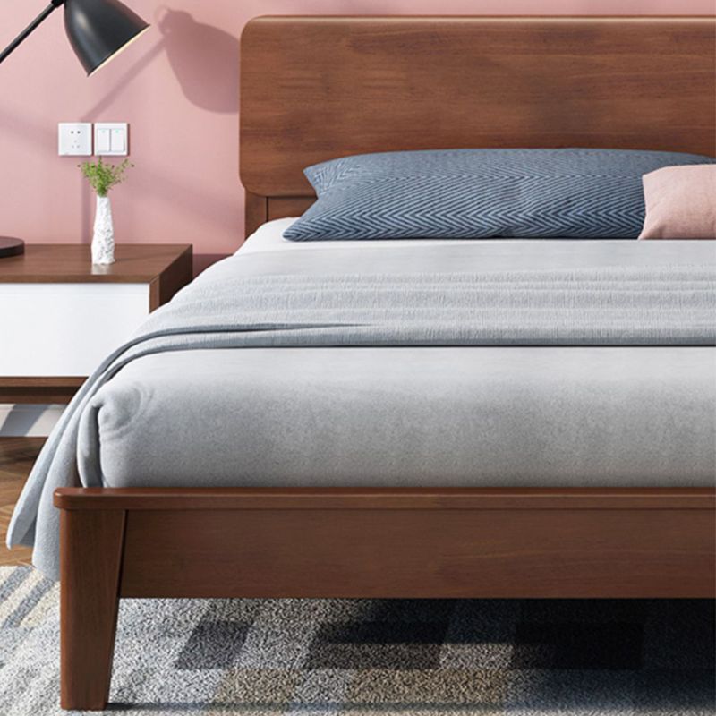 Traditional Solid Wood Panel Bed 34.65" H Low Profile Bed Frame Set in Brown