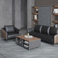 Sloped Arm Sofa in Black with Pillows Leather Stain Resistant Sofa