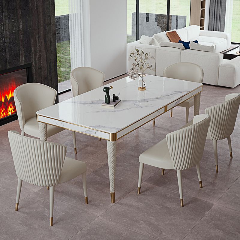Medieval Modern Luxury Sintered Stone Top Dining Table Rectangle Table in White with 4 Legs Clearhalo ' dining_table' 'Dining Tables & Seating' 'Dining Tables' 'furn' 'furn_dining_table' 'Furniture' 'furniture_dining_table' 'Kitchen & Dining Furniture' 'kitchen&dining_furn' 'kitchen' 'kitchen_dining_table' 1200x1200_1db160fe-fac5-4ae4-8f21-7e7dc1ad853a