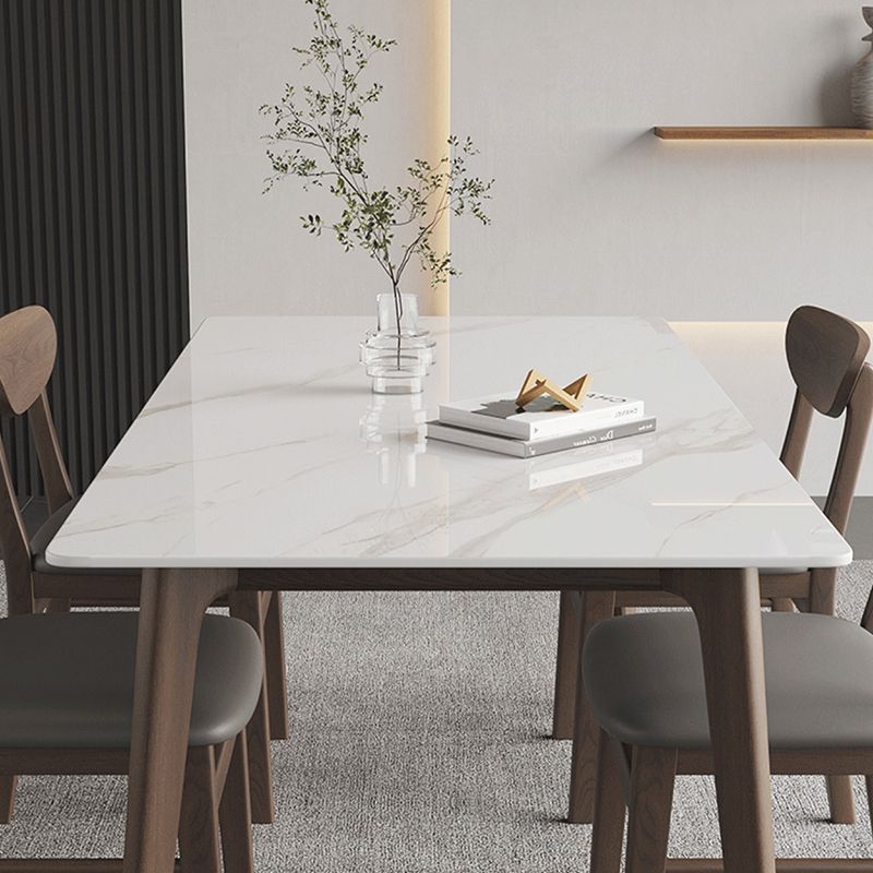 Rectangle Dining Table Mid-Century Modern Dining Table with Solid Wood Base