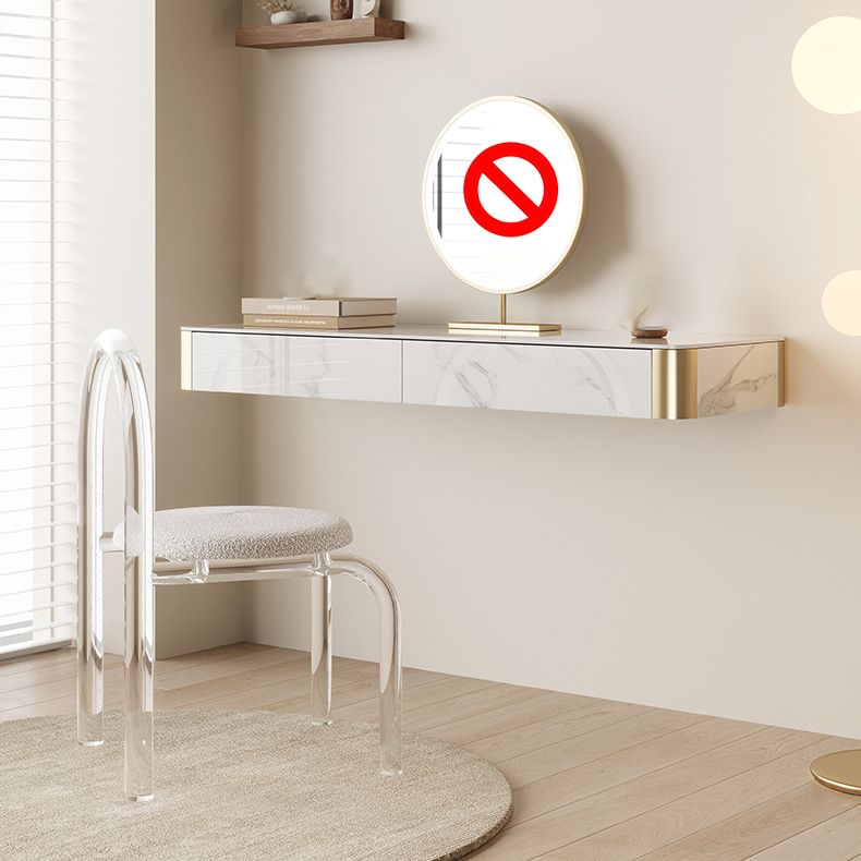 Wood Vanity and Stool in White Luxurious Stone Dressing Table