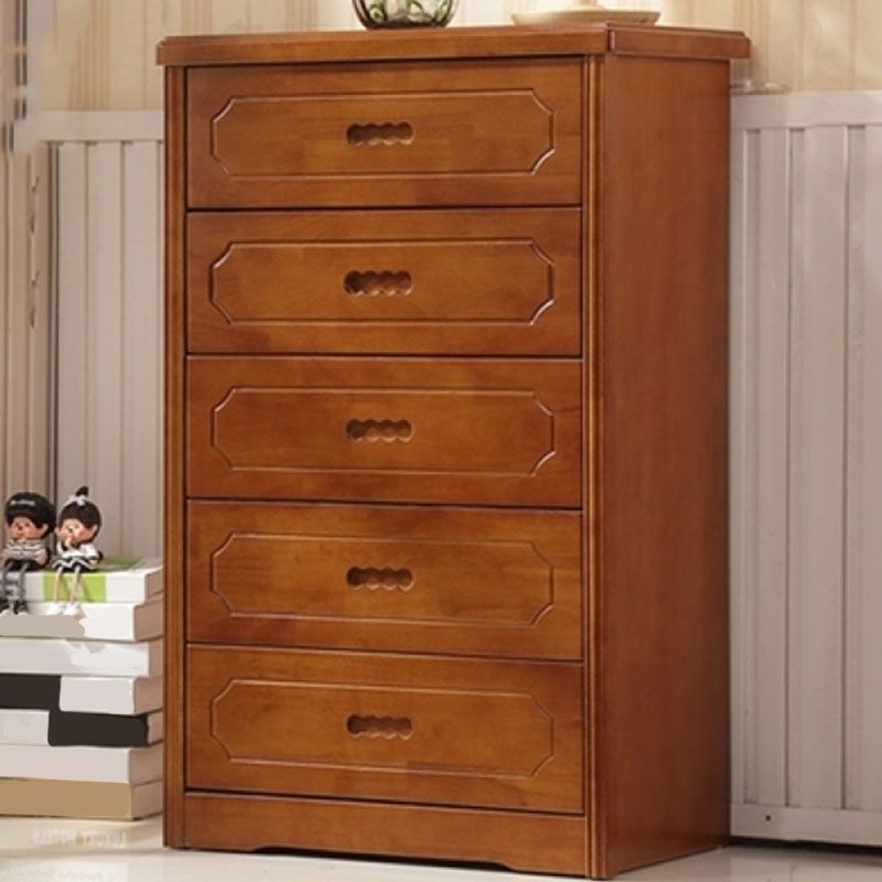 Cassetta portaoggetti moderna in legno di gomma per camera da letto, marrone con cassetti