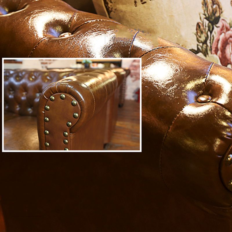 Vintage Leather Chesterfield Sofa 29.53"High Rolled Arm Sofa for Cafe Clearhalo 'furn' 'furn_sofas' 'Furniture' 'furniture_sofas' 'kitchen' 'kitchen_sofas' 'Living Room Furniture' 'Sofa' 'sofas' 1200x1200_1dbc445f-46bb-4d19-b6b5-189fc7662770