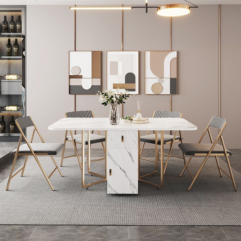 Modern Foldable Dining Room Set Standard Height with Gold Base Dining Furniture Clearhalo 'Dining Room Sets' 'Dining Tables & Seating' 'dining_room_set' 'furn' 'furn_dining_room_set' 'Furniture' 'furniture_dining_room_set' 'Kitchen & Dining Furniture' 'kitchen&dining_furn' 'kitchen' 1200x1200_1dc0fcf4-02d8-4623-9072-d6e541cbc474