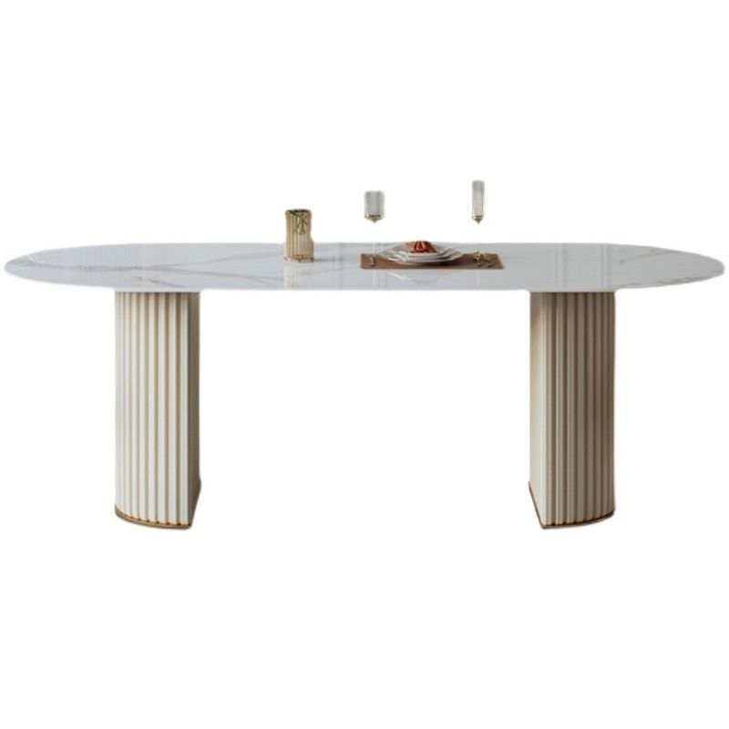Metal Modern Oval Dining Table White Sintered Stone Top Table with Double Pedestal Clearhalo ' dining_table' 'Dining Tables & Seating' 'Dining Tables' 'furn' 'furn_dining_table' 'Furniture' 'furniture_dining_table' 'Kitchen & Dining Furniture' 'kitchen&dining_furn' 'kitchen' 'kitchen_dining_table' 1200x1200_1dc13430-9067-4fc3-9341-330ac952b4a8