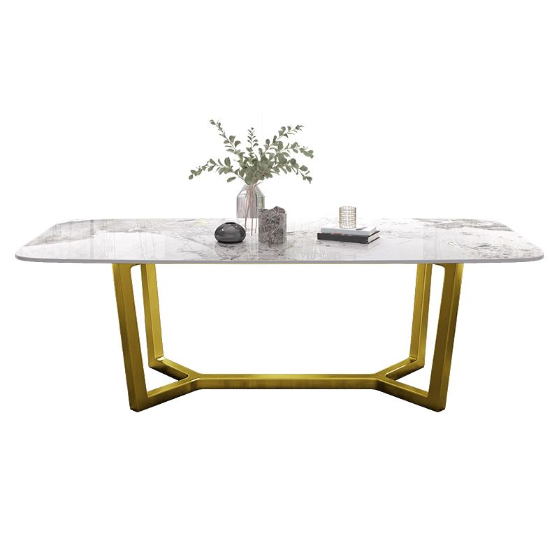 Traditional Luxury Dining Table Rectangle Sintered Stone Trestle Table with Gold Frame Clearhalo ' dining_table' 'Dining Tables & Seating' 'Dining Tables' 'furn' 'furn_dining_table' 'Furniture' 'furniture_dining_table' 'Kitchen & Dining Furniture' 'kitchen&dining_furn' 'kitchen' 'kitchen_dining_table' 1200x1200_1dc459fb-9a3c-4087-bc82-e89e75968c88