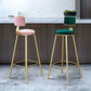 Fabric Round Seat Bar Stools Scandinavian Low Back Barstool with 4 Gold Iron Legs