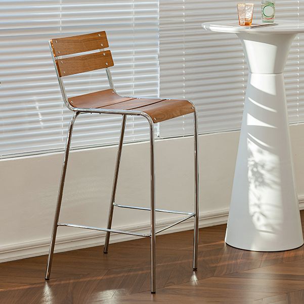 Contemporary Low Back Armless Bar Stool with Silver Metal Base