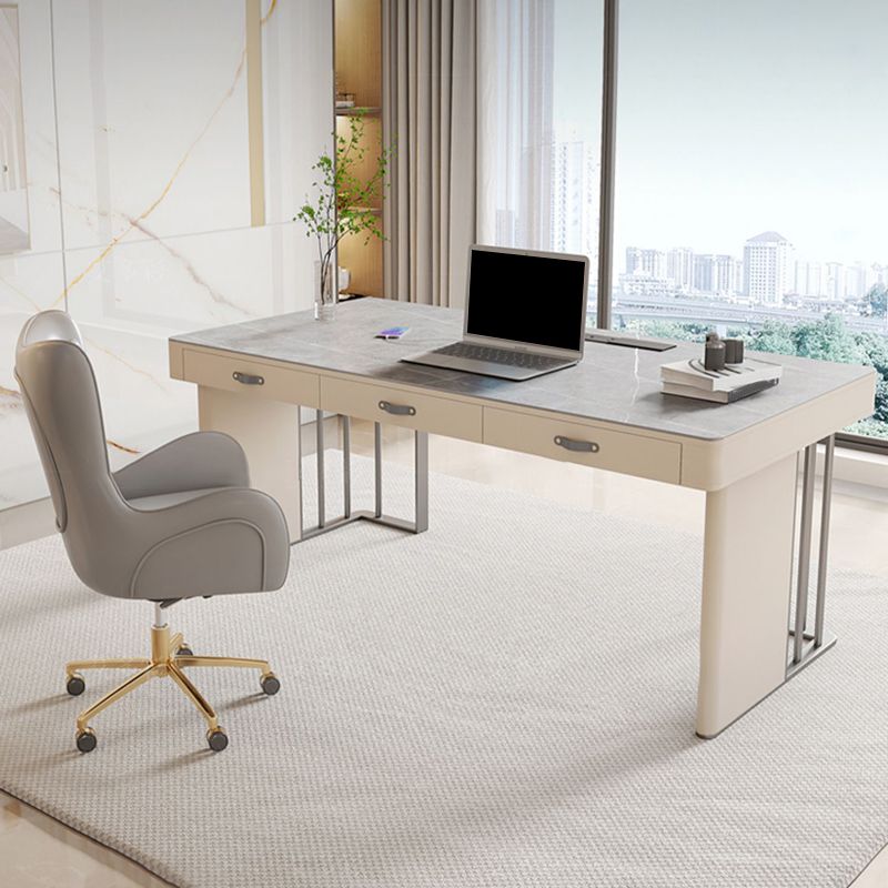 Modern Stone Office Desk Rectangular Shape Task Desk with 3 Drawers in Grey Clearhalo 'furn' 'furn_office_desk' 'Furniture' 'Office Desks' 'Office Furniture' 'office_desk' 1200x1200_1dc6beb5-6d7c-46bd-825a-c8f7b528fd3b