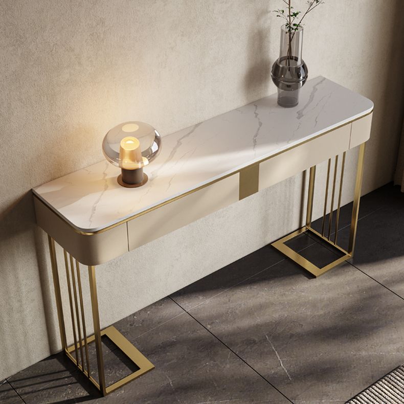 Modern Accent Table Half Moon Shape Stone Console Table for Hall , 14 inch Wide