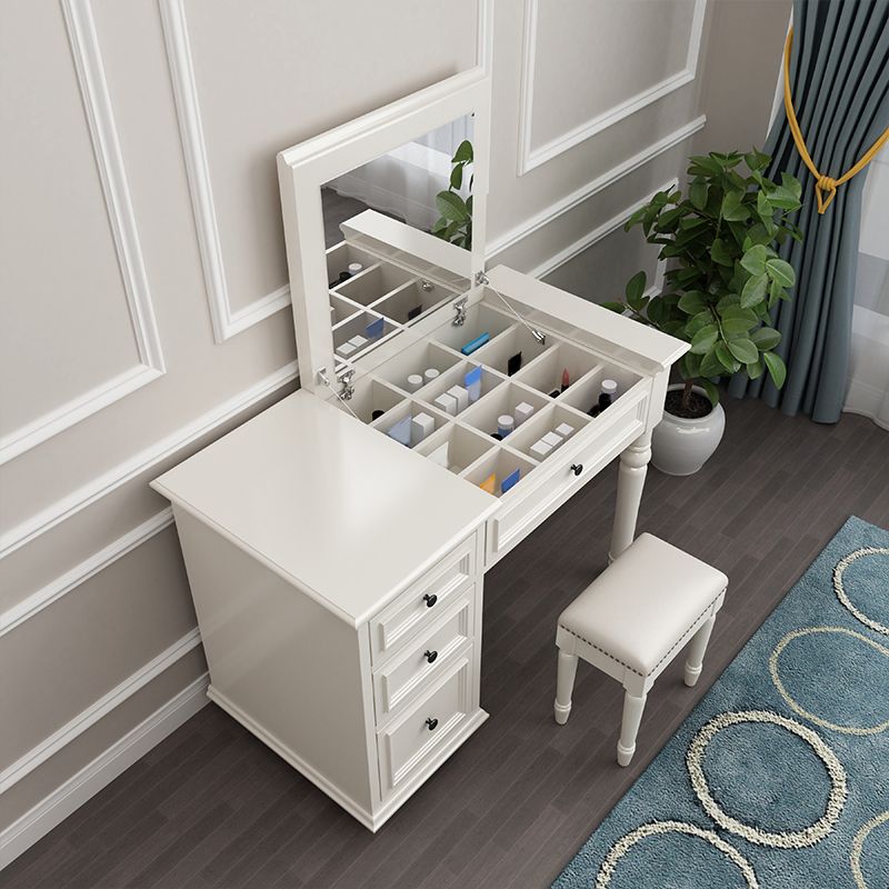 Solid Wood Flip-top Vanity Set Traditional Vanity Desk in White