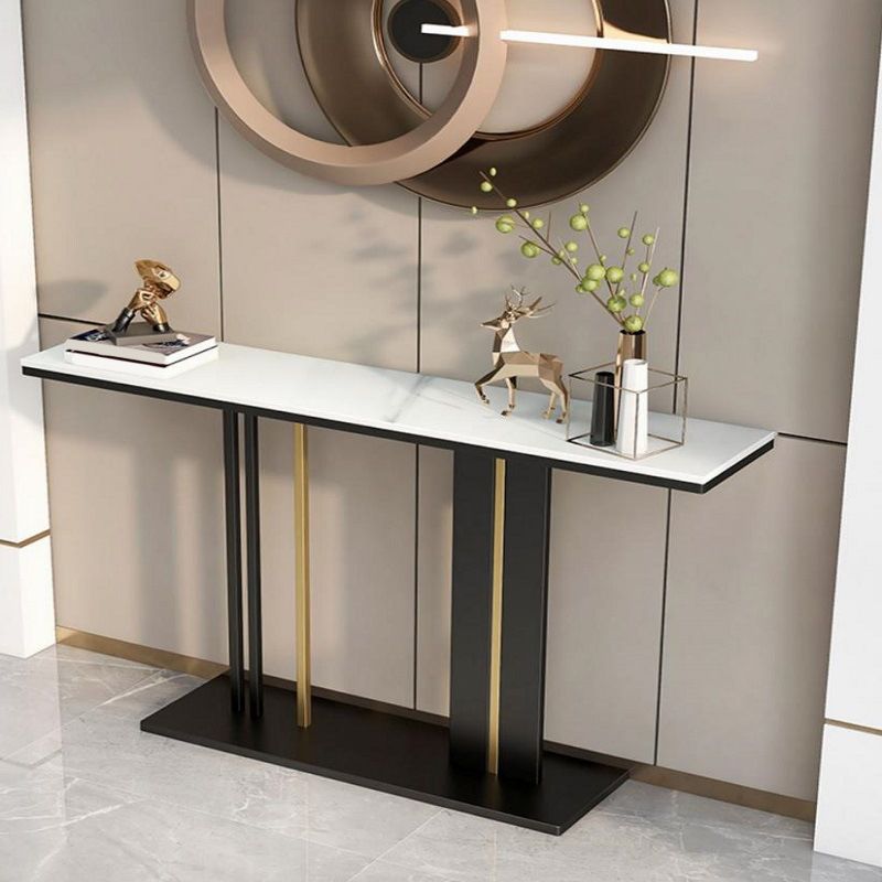 Table d'accent console contemporain avec base de piédestal noir et haut en marbre