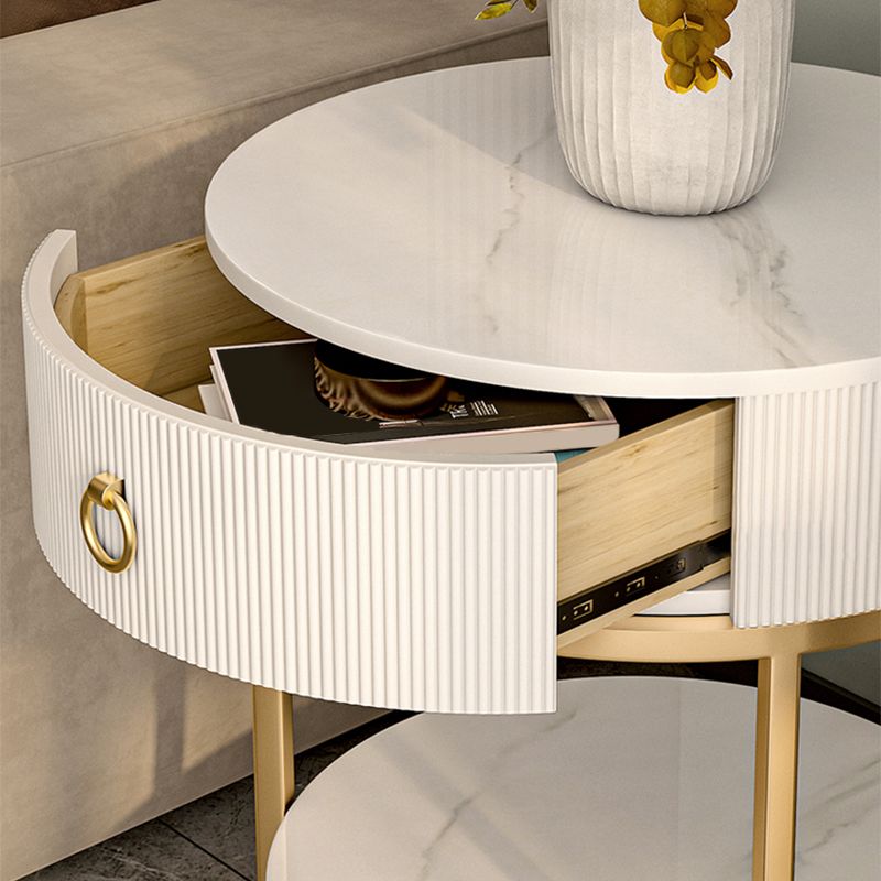 Round Slate Top End Table 22.83" Tall Iron Frame Side Table with Storage Clearhalo 'Coffee & Accent Tables' 'End & Side Tables' 'end_side_tables' 'furn' 'furn_end_side_tables' 'Furniture' 'Living Room Furniture' 1200x1200_1dcf9bbf-df5a-42e3-8361-9d8aeb7c58d0