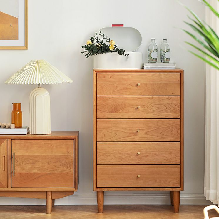 Poitrine d'accentuation en bois de pin 37,8 "de haut armoire latérale avec 5 tiroirs