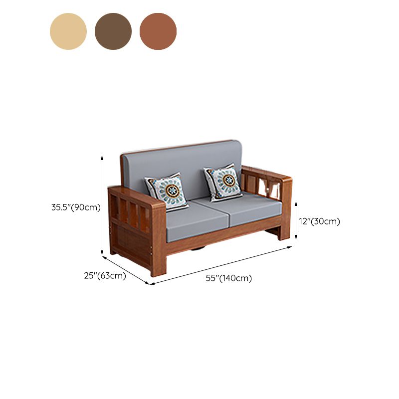 Moderne boerderijbank in massief hout met vierkante armen voor woonkamer