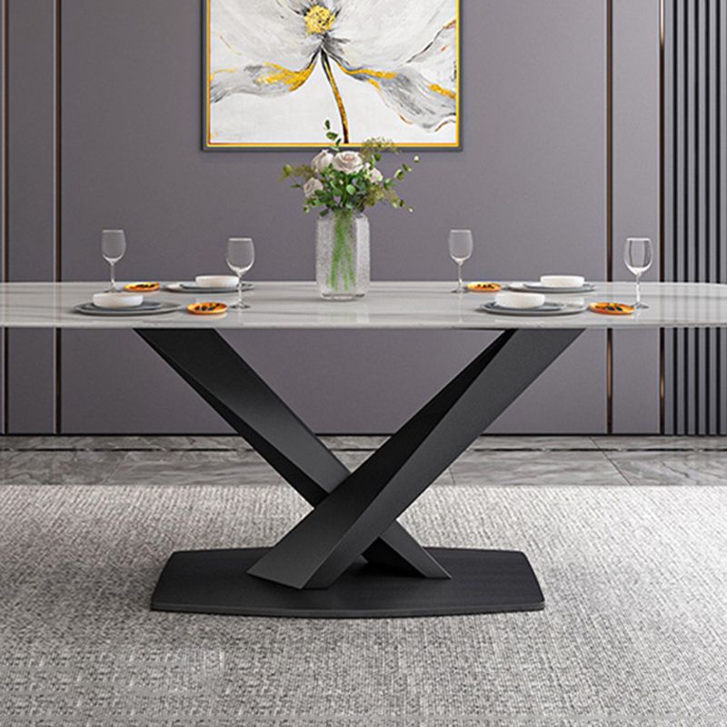 Modern Dining Table Stone Dining Room Dining Table with Metal Base Clearhalo 'Dining Tables & Seating' 'Dining Tables' 'dining_table' 'furn' 'furn_dining_table' 'Furniture' 'Kitchen & Dining Furniture' 1200x1200_1dd76a8b-2b42-4442-81f7-554d7d42a500