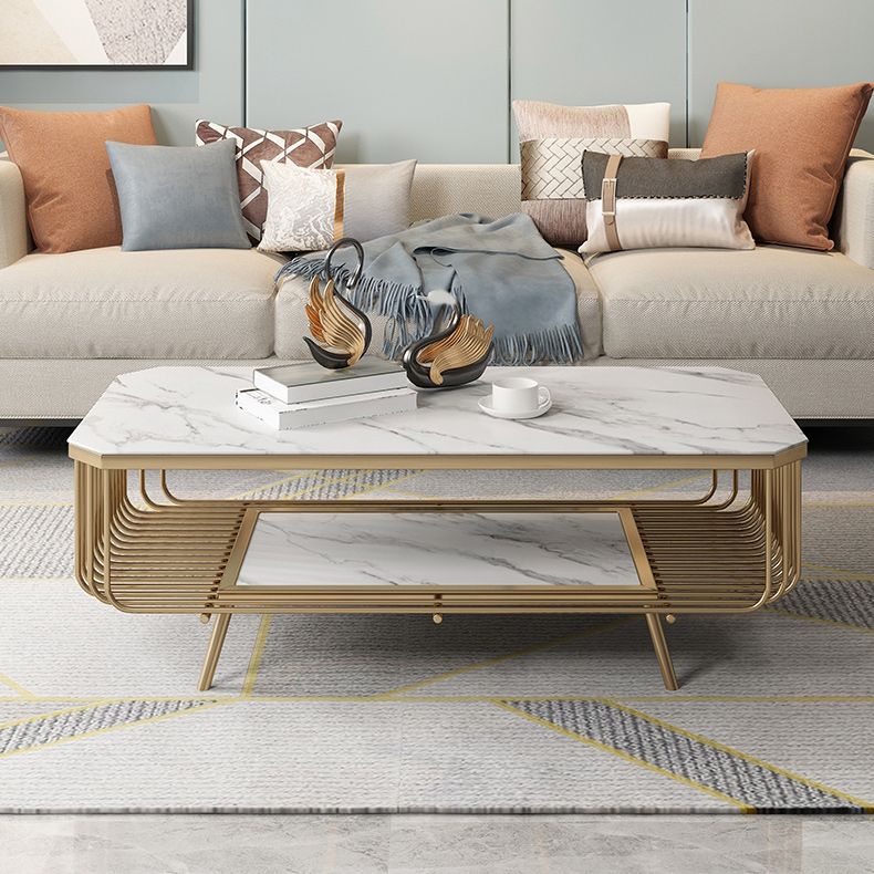 17.7" H Glam Rectangle Slate Coffee Table Iron 4 Legs Cocktail Table with Shelf Clearhalo 'Coffee & Accent Tables' 'Coffee Tables' 'coffee_tables' 'furn' 'furn_coffee_tables' 'Furniture' 'Living Room Furniture' 1200x1200_1dd9b3ed-7e3b-4ba3-bd7b-0074dd07c4b4