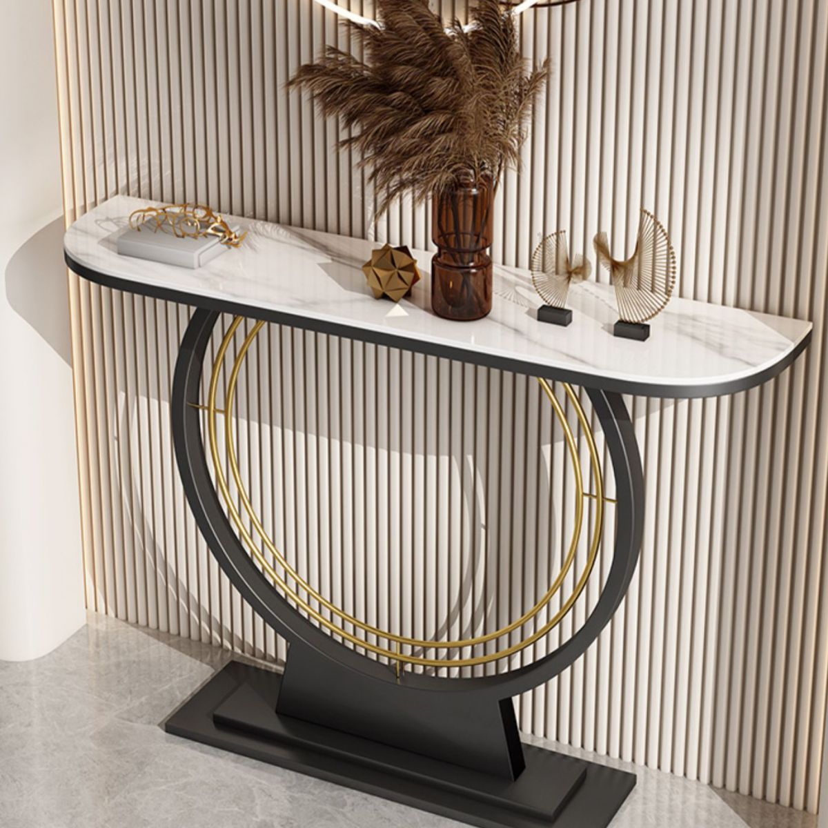 Glam Metal Console Accent Table Half Moon Console Sofa Table for Hall