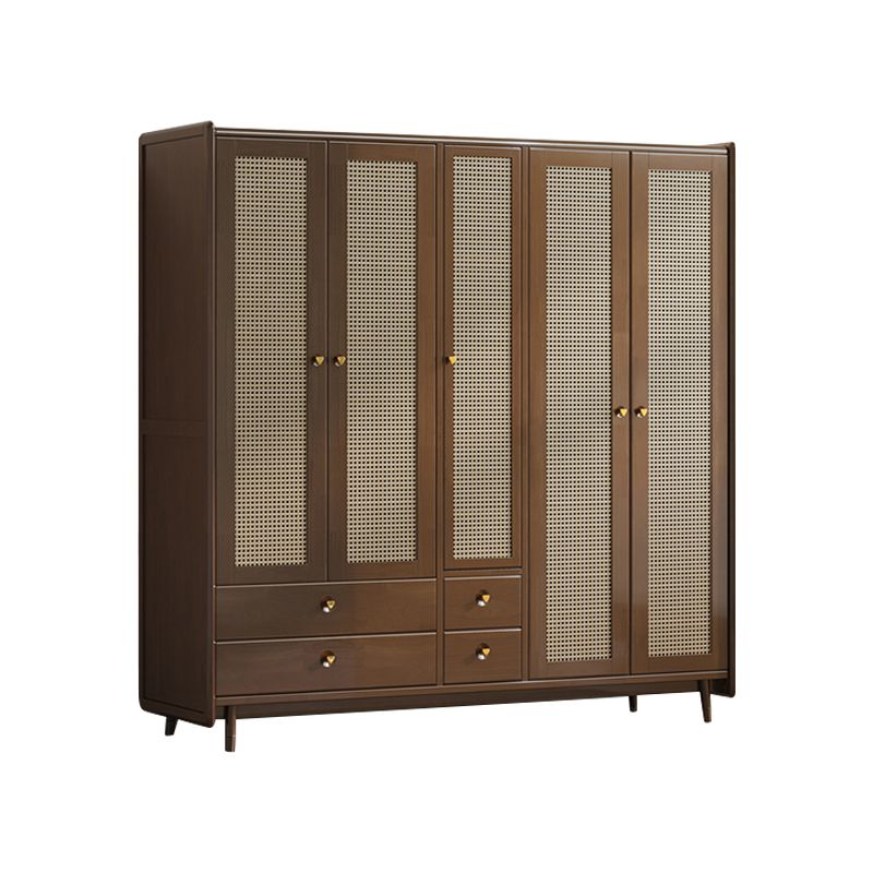 ラバーウッドのソリッドウッドフレームワードローブモダンレイタンヒンジ付きドアが足のあるドア