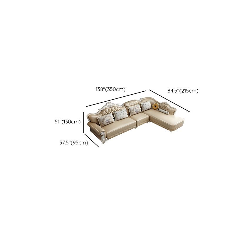Tufted Scroll Arm Chesterfield Sofa and Chaise Genuine Leather Sofa with Pillows Clearhalo 'furn' 'furn_sectionals' 'Furniture' 'Living Room Furniture' 'Sectionals' 1200x1200_1ddf72ef-4122-45e6-ac81-390076cc6022