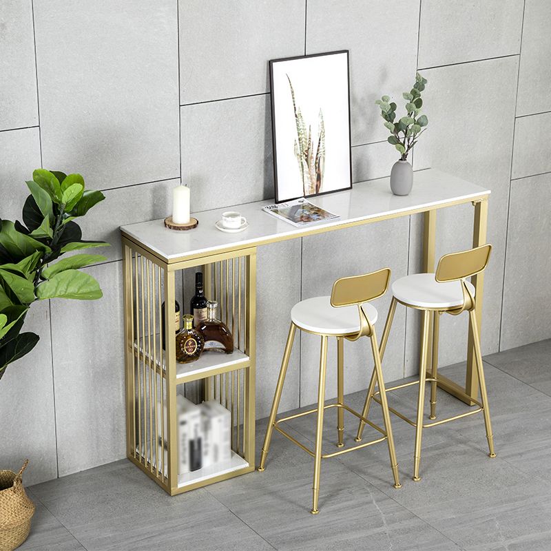 Glam Rectangle Bar Dining Table White Faux Marble Top Iron Indoor Bistro Table with Shelf Clearhalo 'Bar Furniture' 'Bar Tables' 'bar_tables' 'furn' 'furn_bar_tables' 'Furniture' 'furniture_bar_tables' 'Kitchen & Dining Furniture' 1200x1200_1de26af4-5e5a-4451-adc9-8be1fa96b896