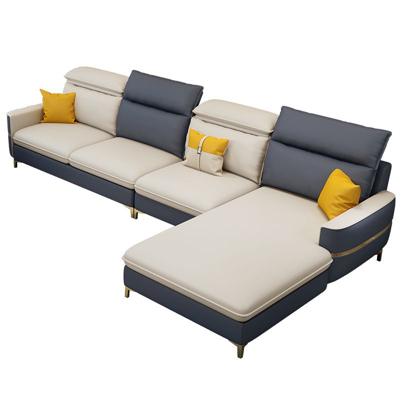 Sofa sectionnel glamour sectionnel en cuir beige avec oreillers de bostol