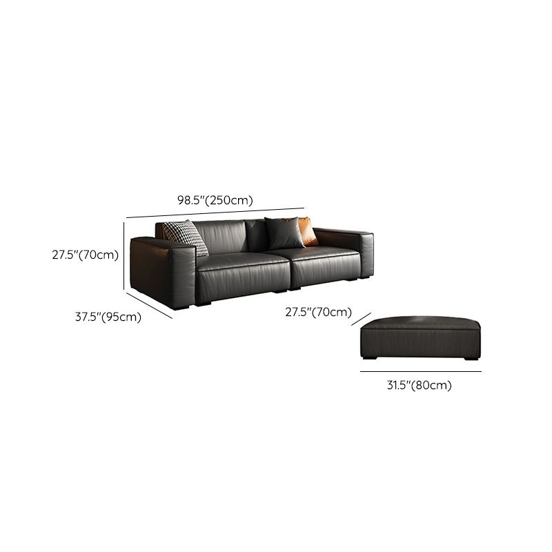 Modern Square Arm Sectional, Genuine Leather Sectional Couch in Black Clearhalo 'furn' 'furn_sectionals' 'Furniture' 'Living Room Furniture' 'Sectionals' 1200x1200_1de46ab4-21a3-44fd-a9a4-75ef8c44d15a