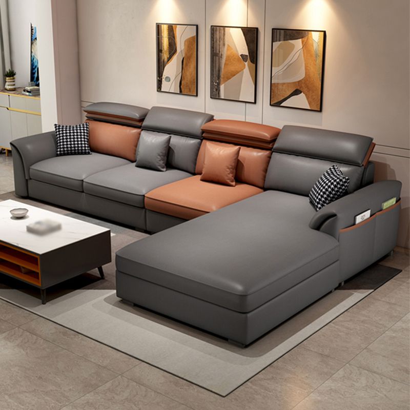 Sección de brazo superior de almohada de cuero de cuero falso con almacenamiento y chaise