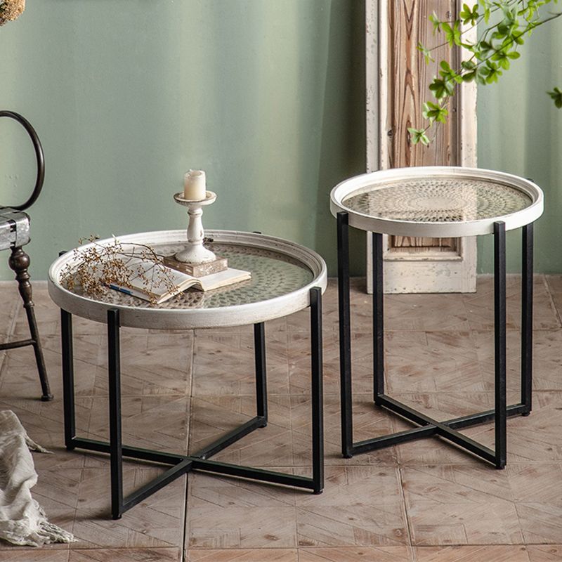 Tavolo laterale di campagna francese in vetro tavolino singolo accento singolo