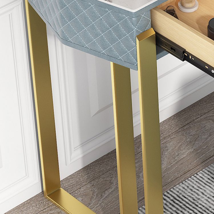 Faux Leather Makeup Dressing Table Stool Set Blue Makeup Vanity