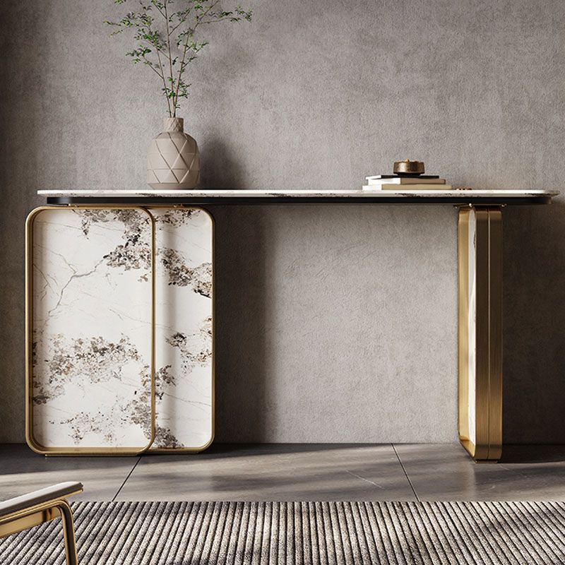 Tavolo accento console dorata glam tavolo di divano console in pietra per hall