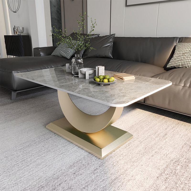 Glam Stone Coffee Table with Steel Pedestal Base and Rectangle Top Clearhalo 'Coffee & Accent Tables' 'Coffee Tables' 'coffee_tables' 'furn' 'furn_coffee_tables' 'Furniture' 'Living Room Furniture' 1200x1200_1df1dbf4-ff0a-46e9-b87f-7b301ca21c2d