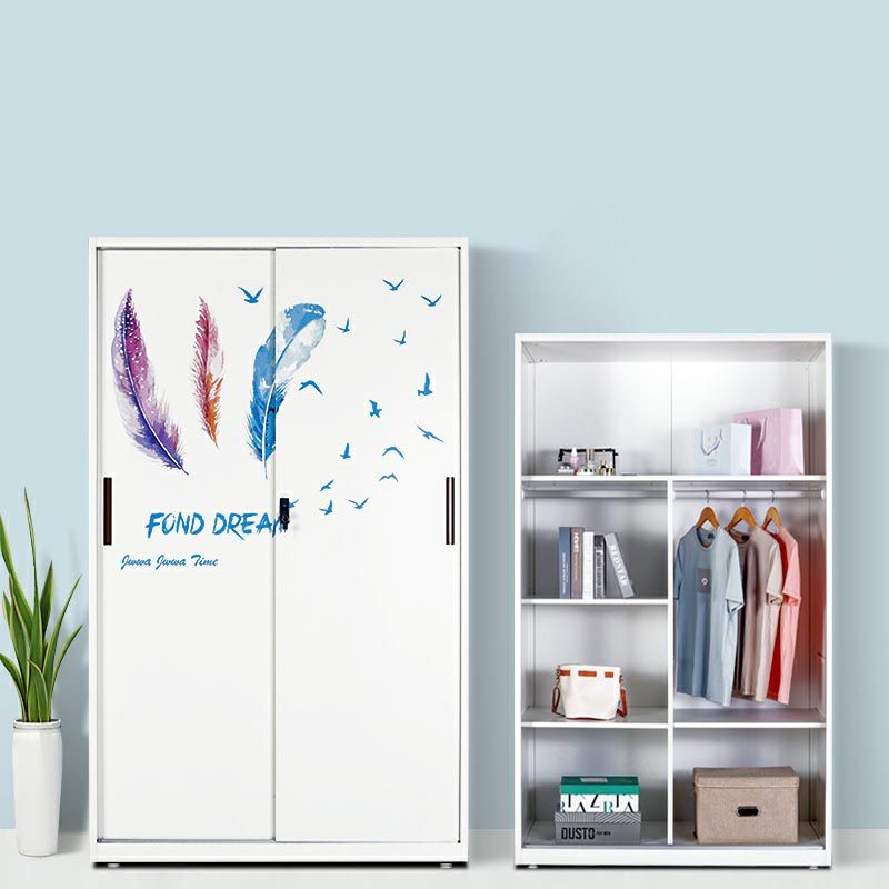 Modern Armoire Steel 2 Doors White Small Wardrobe Armoire with Lock Clearhalo 'Armoires & Wardrobes' 'armoires_wardrobes' 'Bedroom Furniture' 'furn' 'furn_armoires_wardrobes' 'Furniture' 1200x1200_1df21893-e8c9-4a1c-9d17-e8fd6af22de6