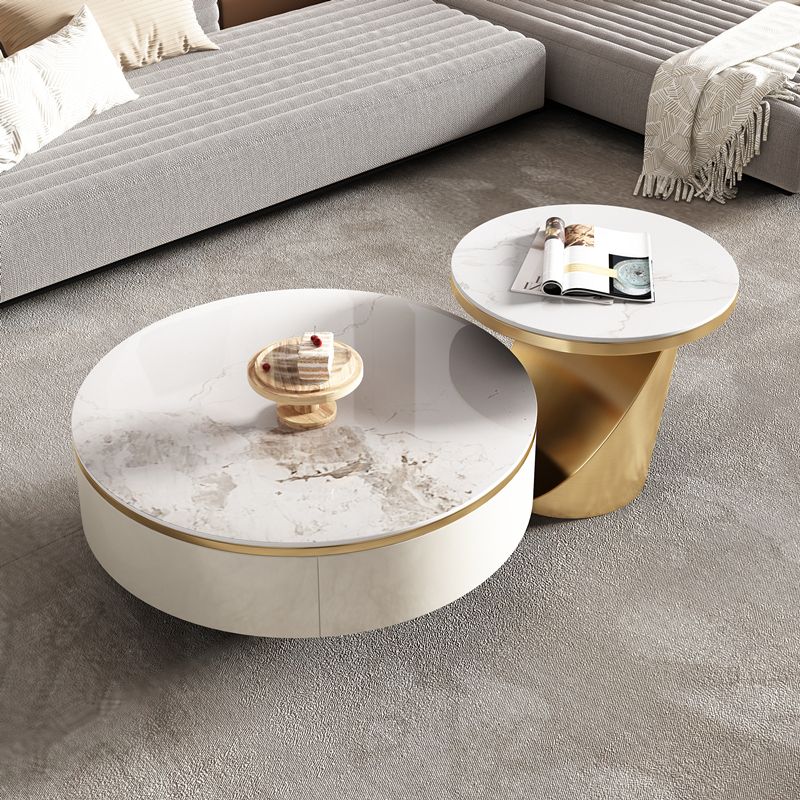 Slate Glam Table basse ronde gigogne avec tiroir