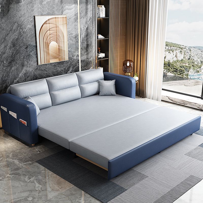 Faux leather Sofa Bed Square Arm Sleeper Sofa, 32.28" Wide in Blu Clearhalo 'furn' 'furn_futons' 'Furniture' 'Futons & Daybeds' 'Futons' 'Living Room Furniture' 1200x1200_1df5fca8-dd40-4be4-ad05-e15c1f5fe8ab