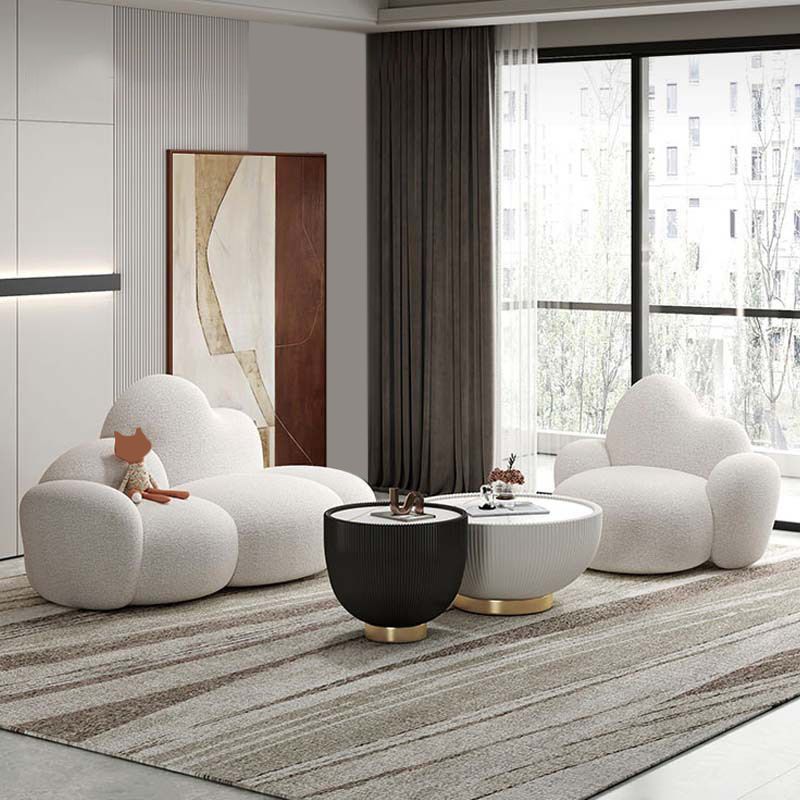 Hedendaagse witte wollen bank met strakke rug voor woonkamer