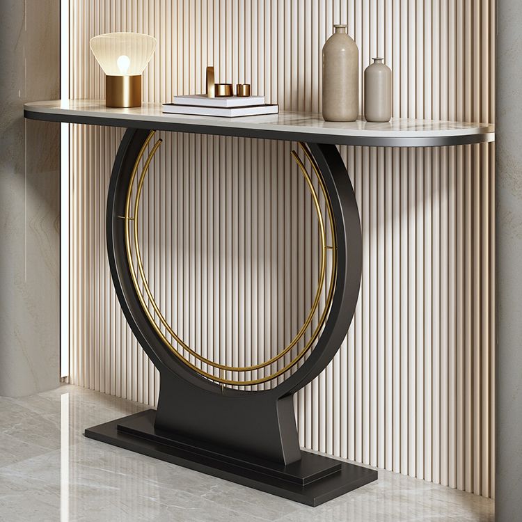 12 Inch Wide Accent Table Half Moon Stone Console Table for Hall Clearhalo 'Console Tables' 'console_tables' 'Entry & Mudroom Furniture' 'furn' 'furn_console_tables' 'Furniture' 1200x1200_1df769b6-c8ae-4f7f-89cb-d3d9f0f6f1ea