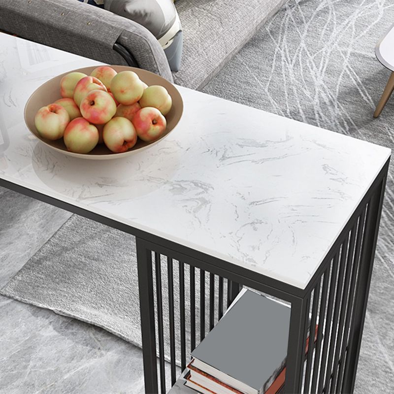 Mesa de bar rectangular de estilo industrial, mesa de comedor con barra de pedestal doble de mármol sintético