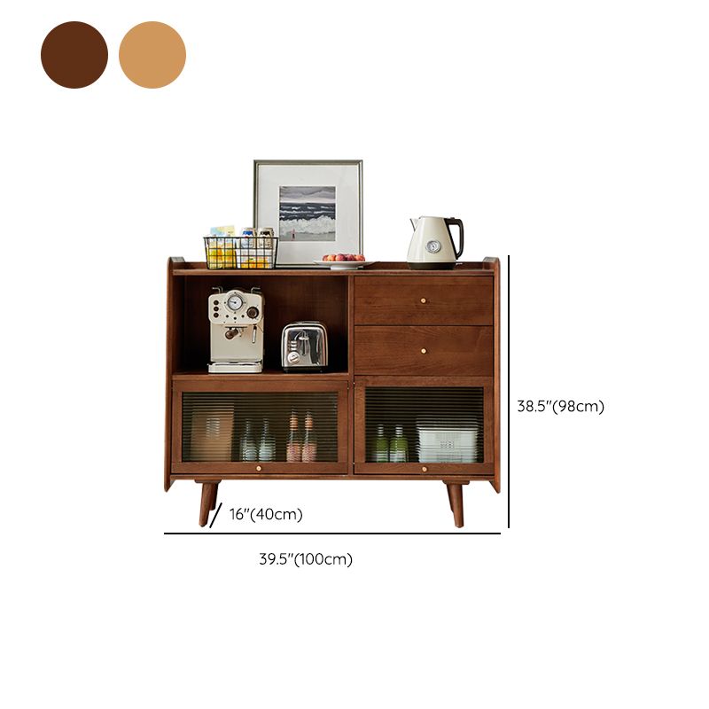 ソリッドウッドガラスのドアキャビネットと引き出し付きのコンテンポラリースタイルのビュッフェサイドボード