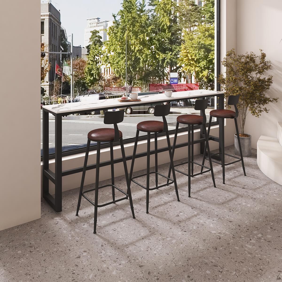 Modern Sintered Stone Bistro Bar Table Rectangle Metal Base Bar Table with Footrest Clearhalo 'Bar Furniture' 'Bar Tables' 'bar_tables' 'furn' 'furn_bar_tables' 'Furniture' 'Kitchen & Dining Furniture' 1200x1200_1dfab2b9-e45e-4e77-b35d-eae095ad5e0f