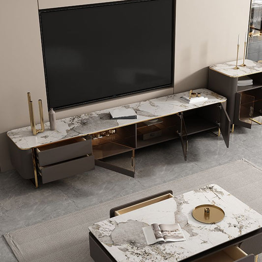 Stone TV Stand Console Enclosed Storage TV Media Console with Drawers Clearhalo 'furn' 'furn_tv_stands_entertainment_centers' 'Furniture' 'Living Room Furniture' 'TV Stands & Entertainment Centers' 'TV Stands & Media Storage Furniture' 'tv_stands_entertainment_centers' 1200x1200_1dfb75a4-f95f-490f-bb21-6cf83d8d21bf