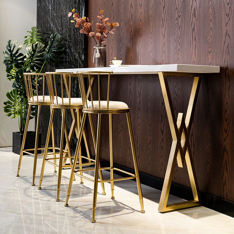 Glam Gold Iron Bar Dining Table White Wood Rectangle Indoor Bistro Table Clearhalo 'Bar Furniture' 'Bar Tables' 'bar_tables' 'furn' 'furn_bar_tables' 'Furniture' 'furniture_bar_tables' 'Kitchen & Dining Furniture' 1200x1200_1dfc1f1a-1cf9-4c71-b50a-d93b94359f20