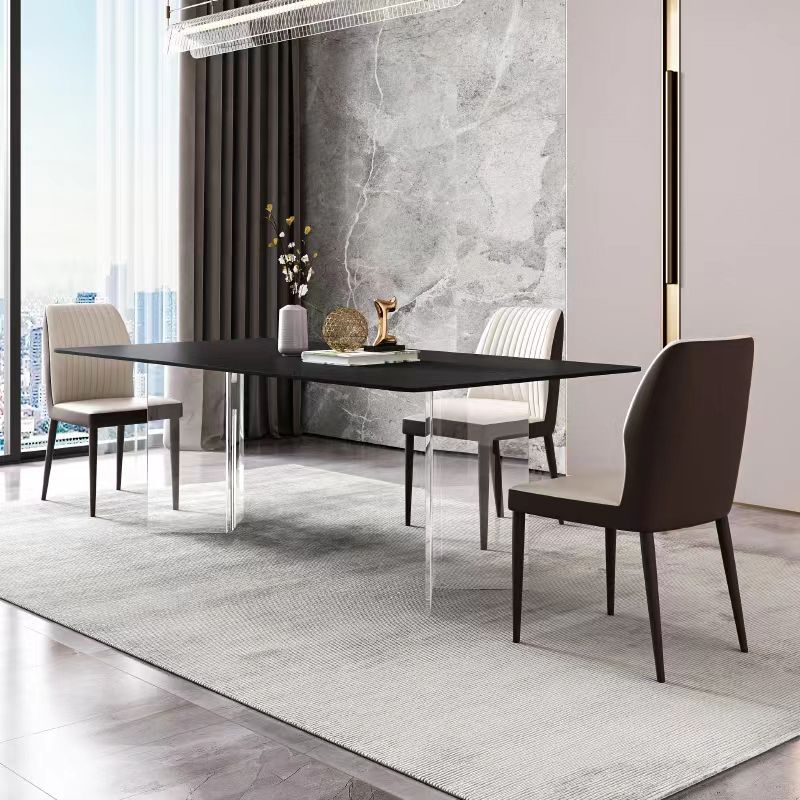 Rectangle Stone Top Dining Table Acrylic Base Modern Dining Table for Living Room Clearhalo 'Dining Tables & Seating' 'Dining Tables' 'dining_table' 'furn' 'furn_dining_table' 'Furniture' 'furniture_dining_table' 'Kitchen & Dining Furniture' 'kitchen' 'kitchen_dining_table' 1200x1200_1dffb417-4433-4afe-883b-36c84f9c2308