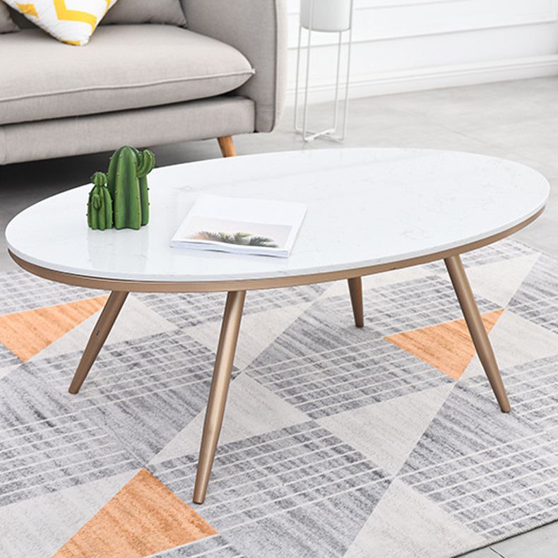 White Oval Stone Top Coffee Table with 4 Iron Legs Single Coffee Table Clearhalo 'Coffee & Accent Tables' 'Coffee Tables' 'coffee_tables' 'furn' 'furn_coffee_tables' 'Furniture' 'Living Room Furniture' 1200x1200_1e059d5e-dda8-4139-8297-69d2e1f5bc0e