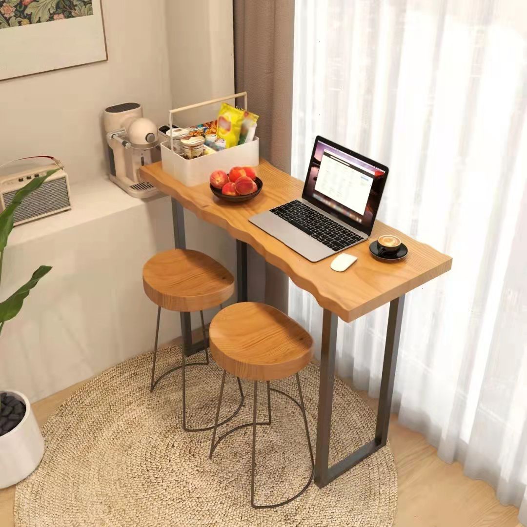 Tavolo da bar per top in legno di pino industriale tavolo da pub rettangolo con doppio piedistallo in nero