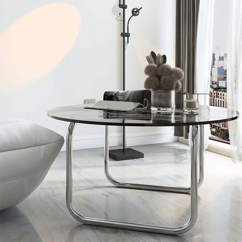 Modern Glass Round Side Table 27.5"/31.5" Wide Metal Sled End Table